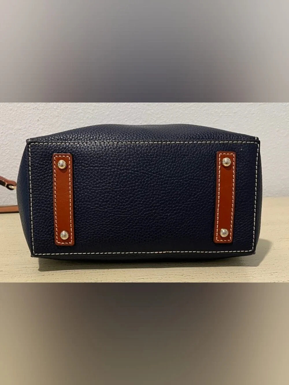 Dooney & Bourke Emerson Brynn Pebbled Navy W/British Tan Leather Hobo Bucket Bag